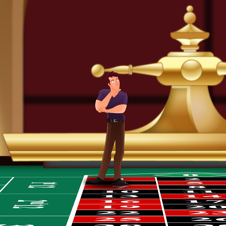 Roulettespelaren överväger sina alternativ på en stor roulette layout